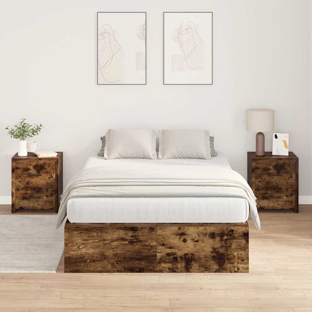 Storage Bed Frame Smoked Oak 120 x 190 cm Engineered Wood