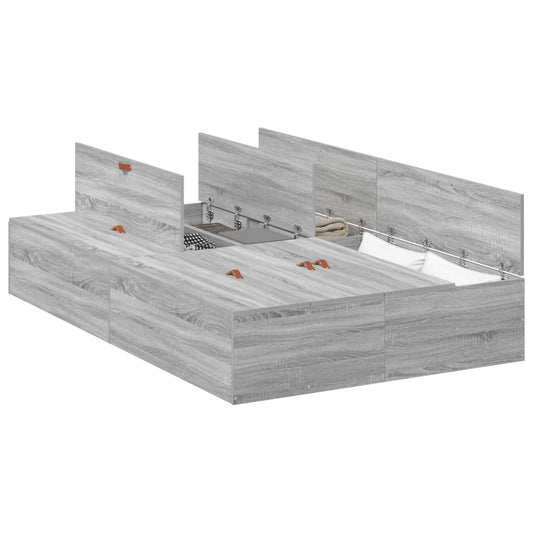 Storage Bed Frame Grey Sonoma 120 x 190 cm Engineered Wood