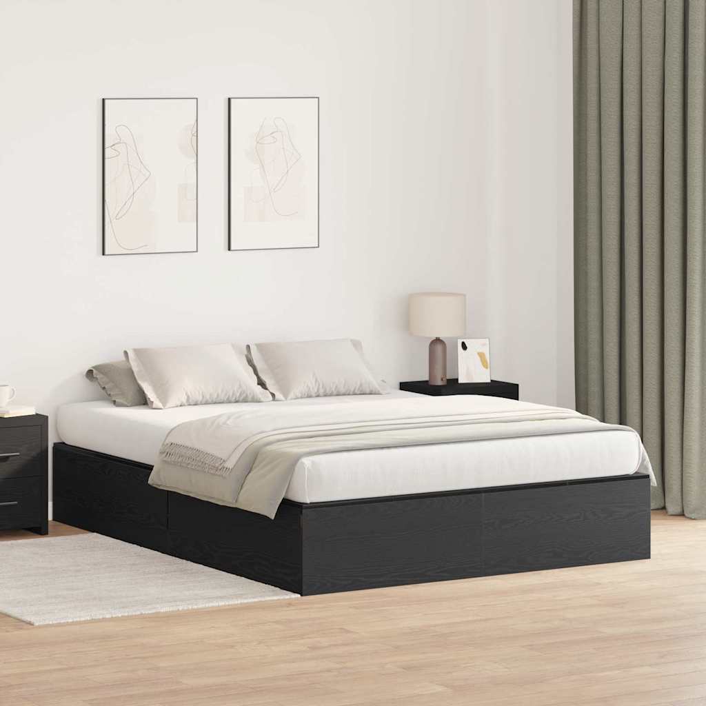 Storage Bed Frame Black Oak 140 x 190 cm Engineered Wood