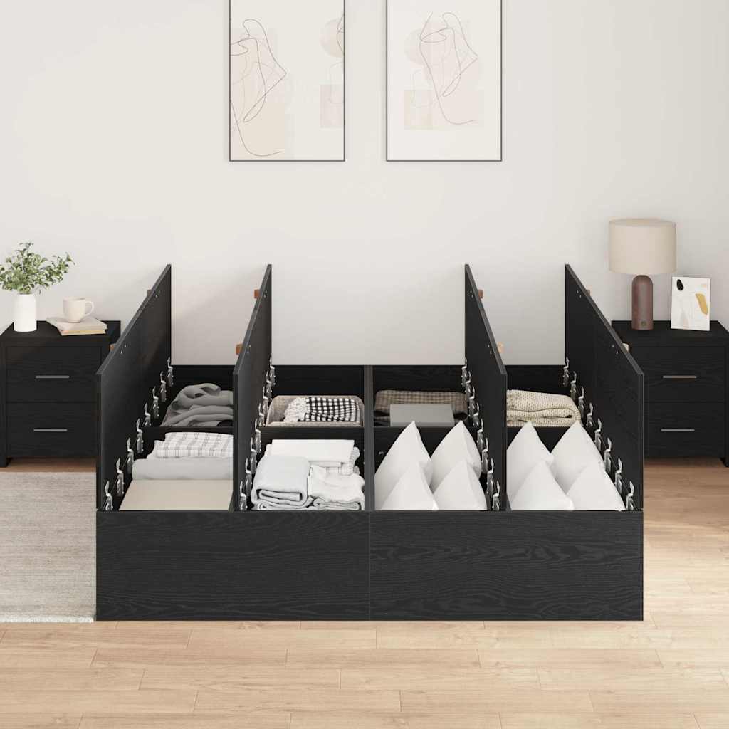 Storage Bed Frame Black Oak 140 x 190 cm Engineered Wood