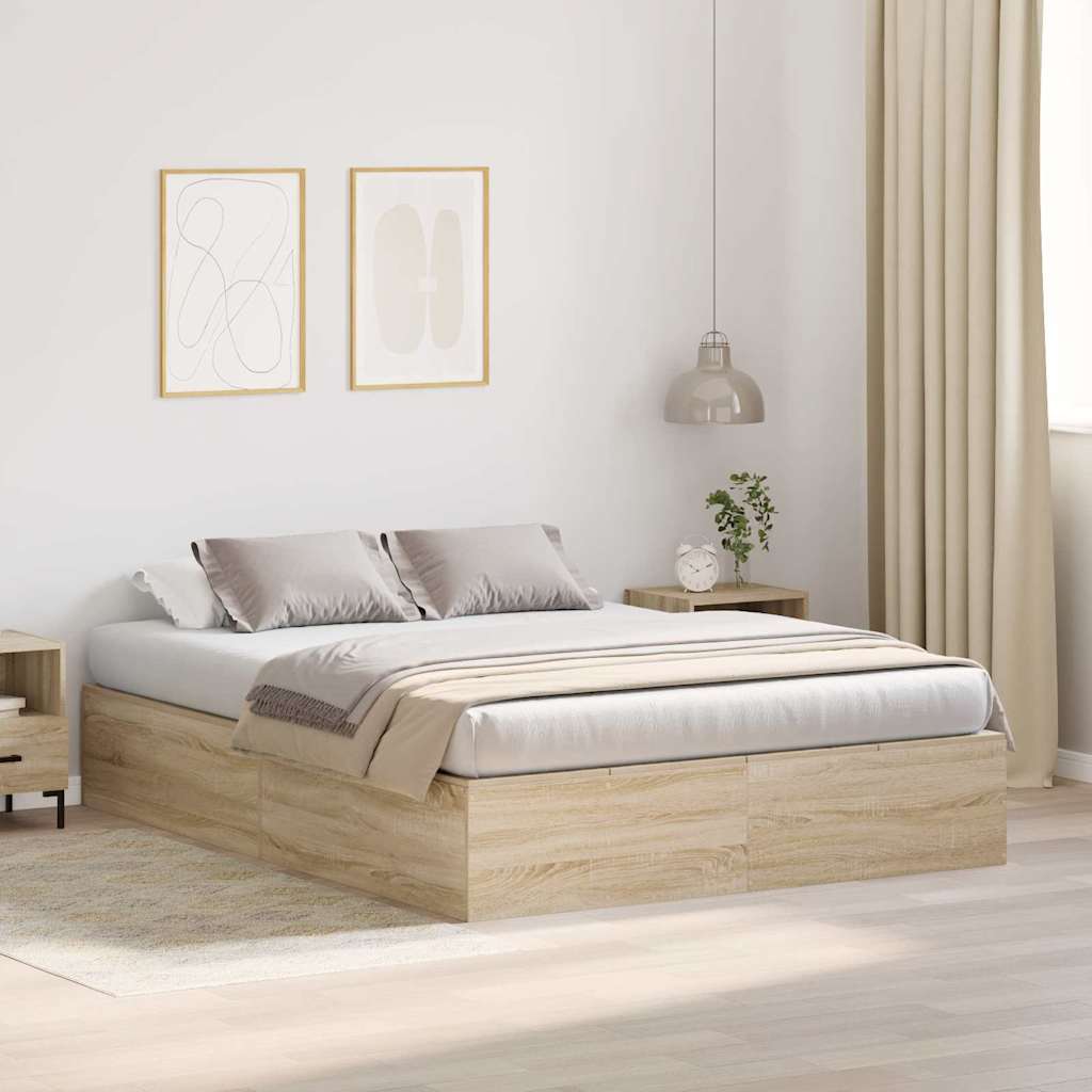 Storage Bed Frame Sonoma Oak 140 x 190 cm Engineered Wood