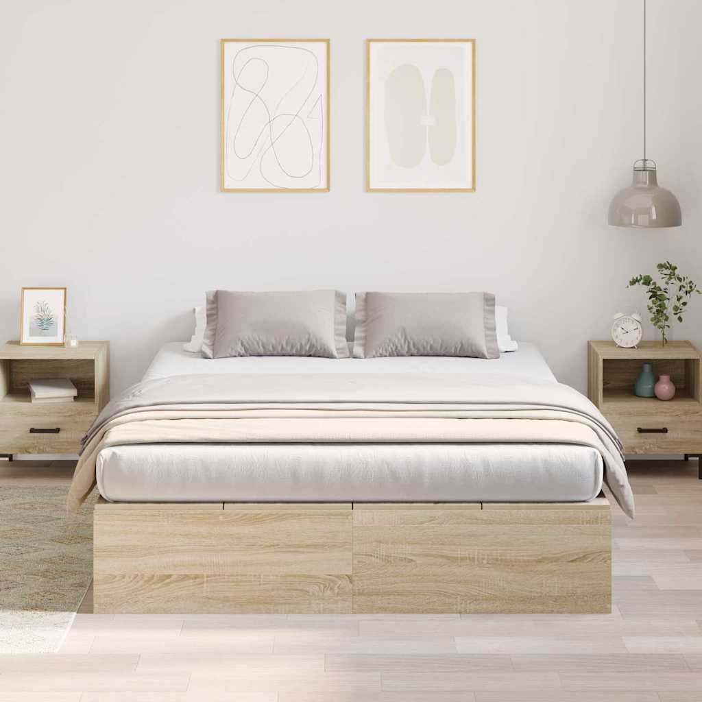 Storage Bed Frame Sonoma Oak 140 x 190 cm Engineered Wood