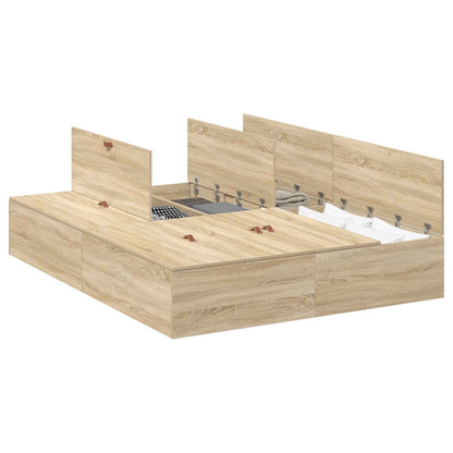 Storage Bed Frame Sonoma Oak 140 x 190 cm Engineered Wood