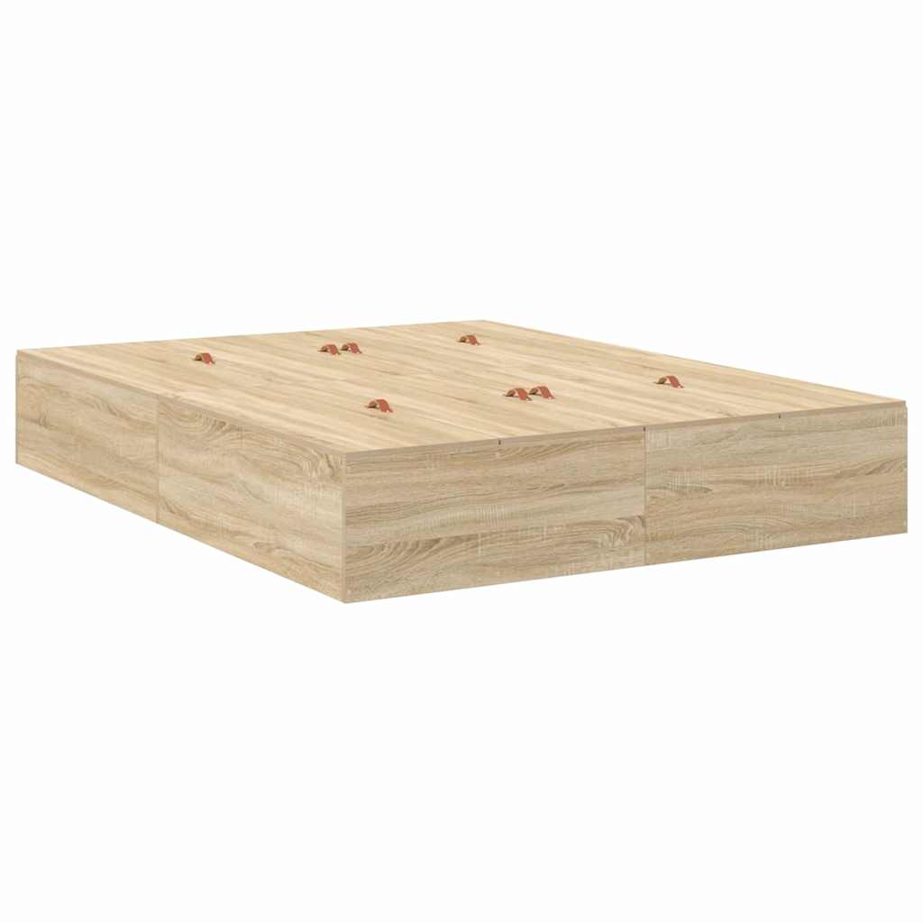 Storage Bed Frame Sonoma Oak 140 x 190 cm Engineered Wood