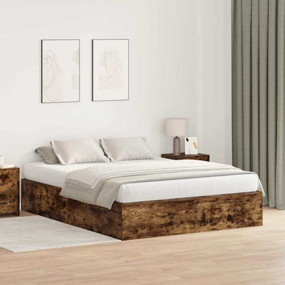 Storage Bed Frame Smoked Oak 140 x 190 cm Engineered Wood