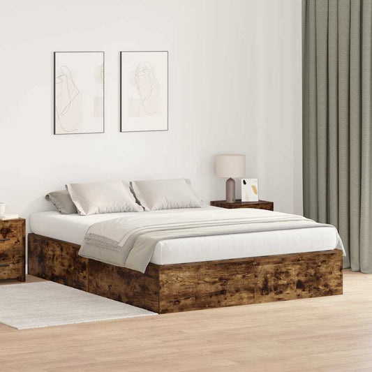 Storage Bed Frame Smoked Oak 140 x 190 cm Engineered Wood