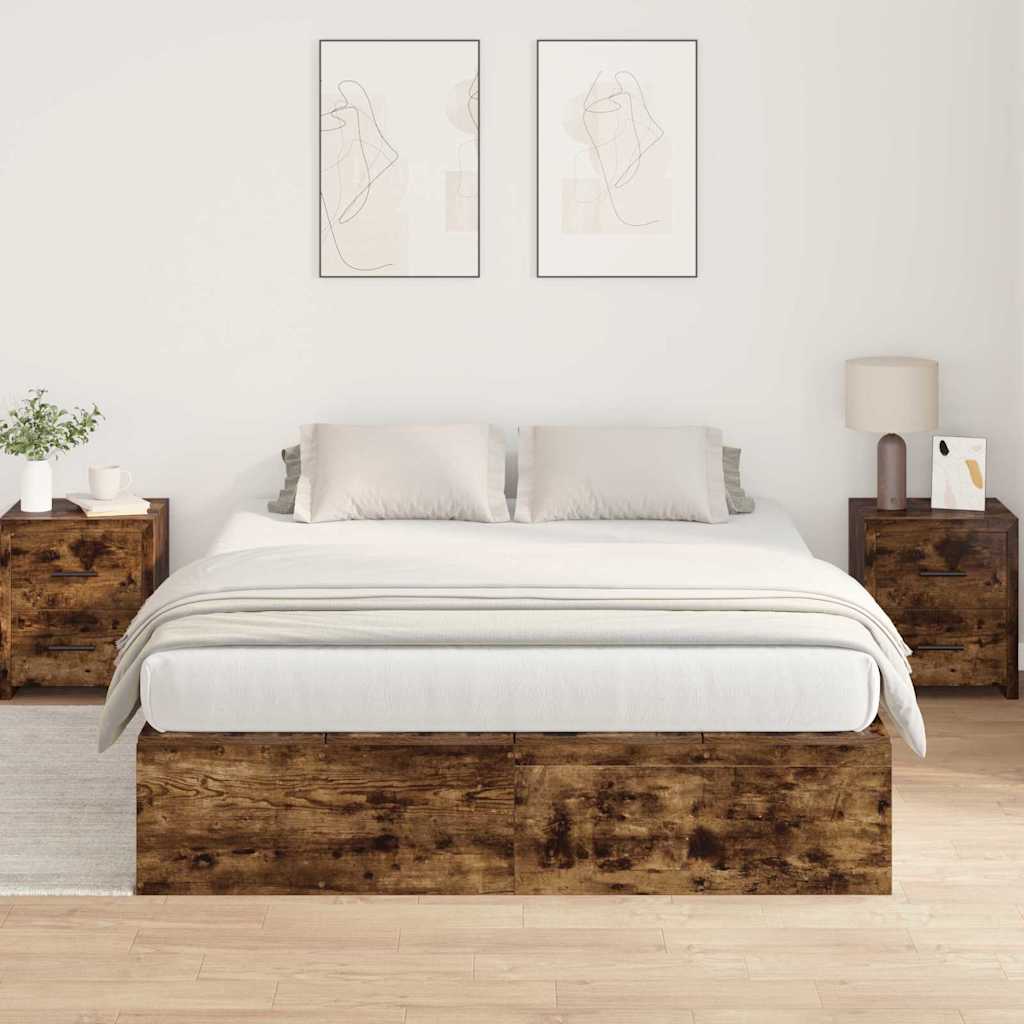 Storage Bed Frame Smoked Oak 140 x 190 cm Engineered Wood