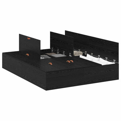 Storage Bed Frame Black Oak 135 x 190 cm Engineered Wood