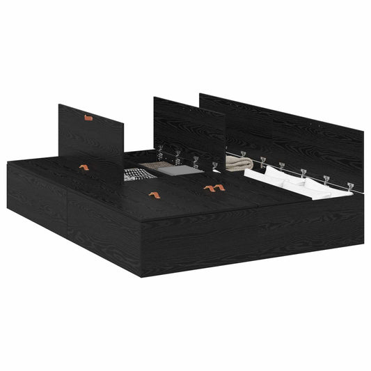 Storage Bed Frame Black Oak 135 x 190 cm Engineered Wood