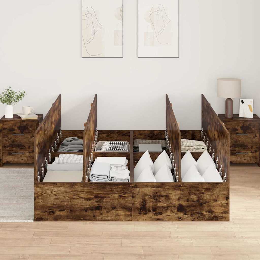 Storage Bed Frame Smoked Oak 135 x 190 cm Engineered Wood