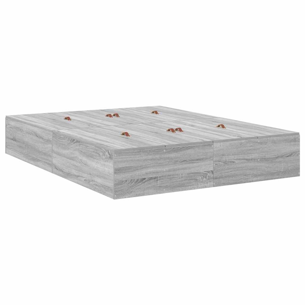Storage Bed Frame Grey Sonoma 135 x 190 cm Engineered Wood