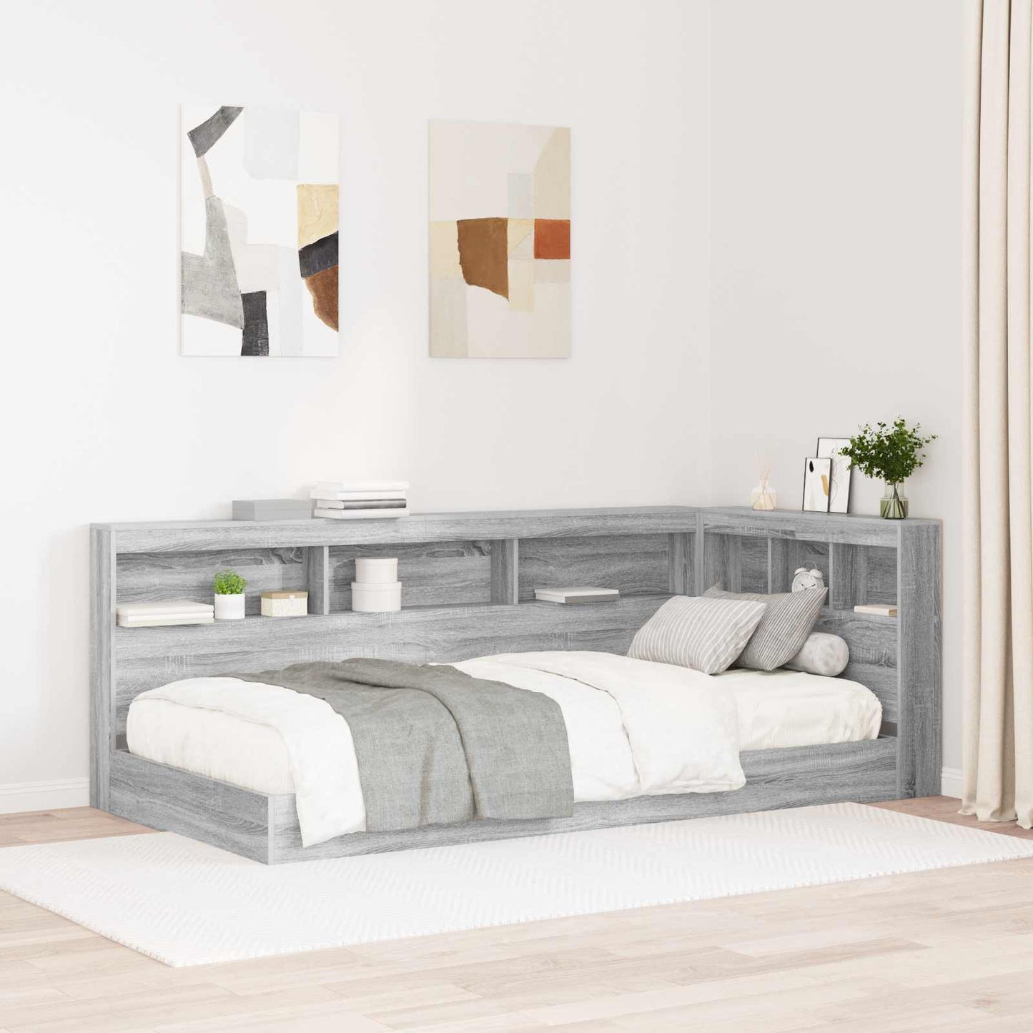 Storage Headboard with Shelf Grey Sonoma 100 cm Engineered Wood