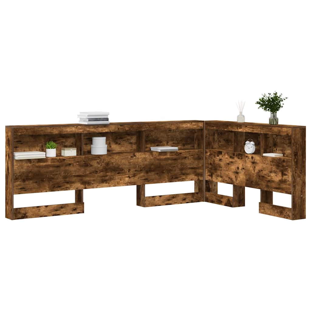 Storage Headboard with Shelf Smoked Oak 120 cm Engineered Wood