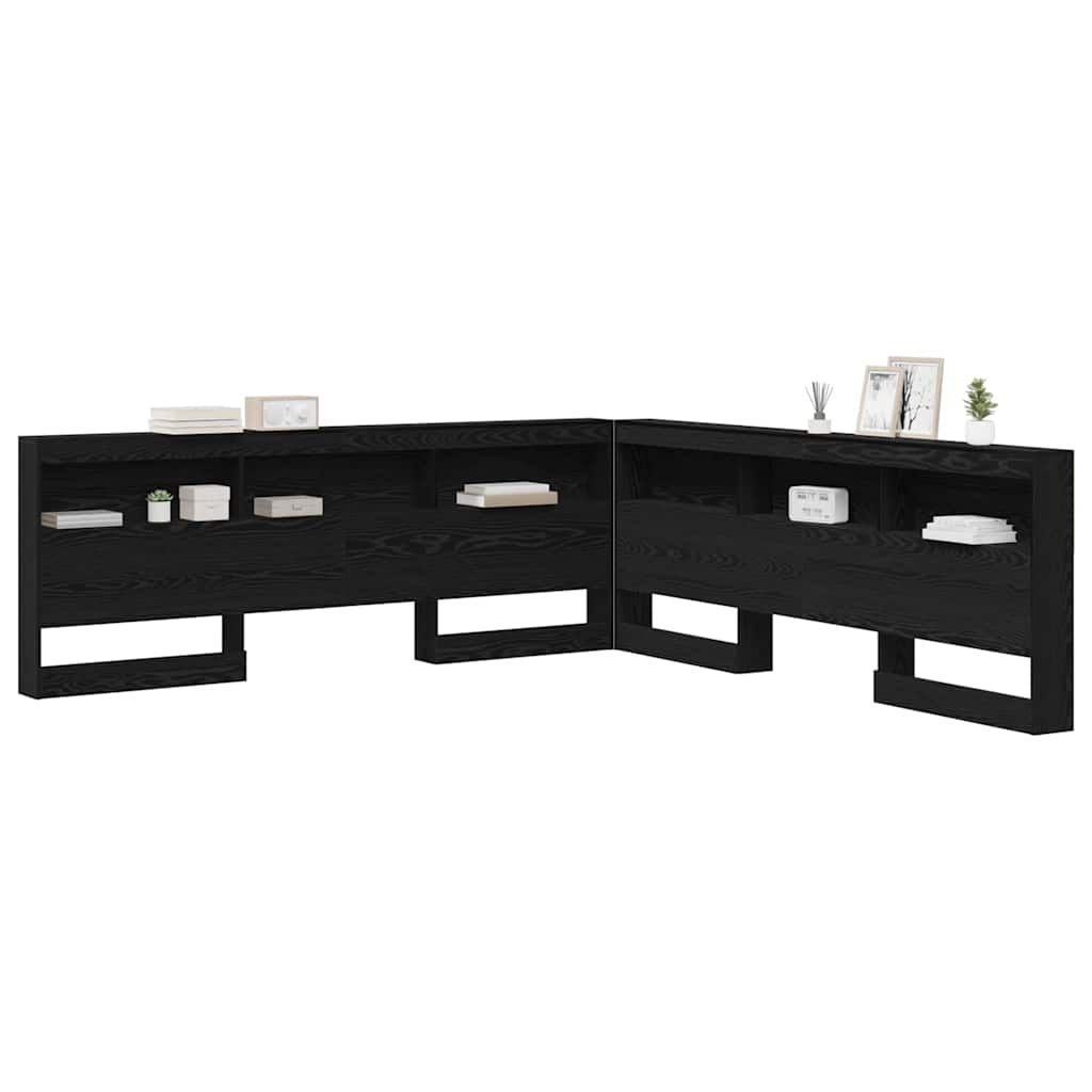 Storage Headboard with Shelf Black Oak 180 cm Engineered Wood