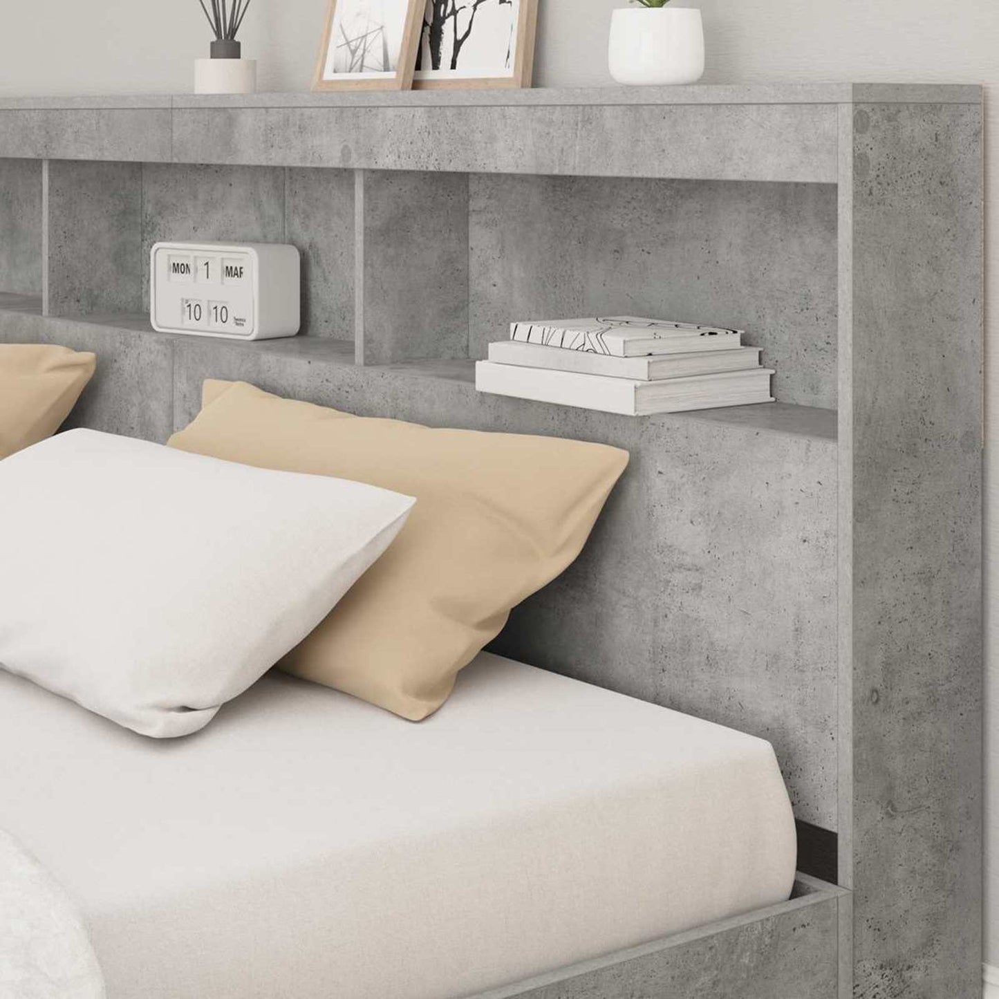 Storage Headboard Concrete Grey 180 cm Engineered Wood