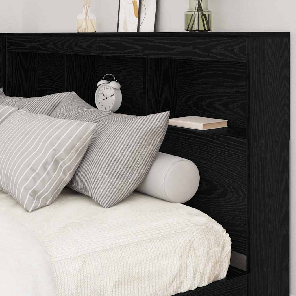 Storage Headboard with Shelf Black Oak 135 cm Engineered Wood