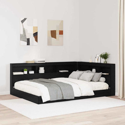 Storage Headboard with Shelf Black Oak 135 cm Engineered Wood