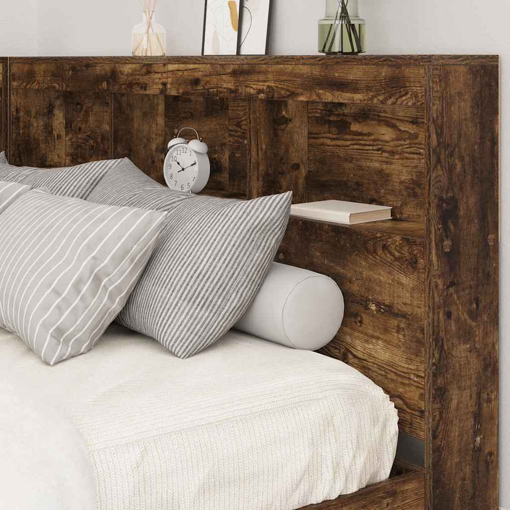 Storage Headboard with Shelf Smoked Oak 135 cm Engineered Wood