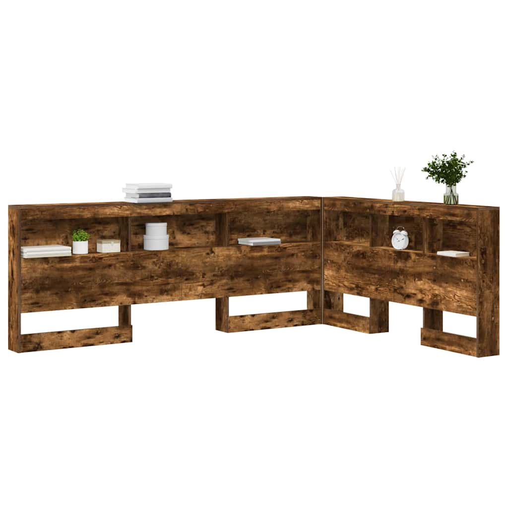 Storage Headboard with Shelf Smoked Oak 135 cm Engineered Wood