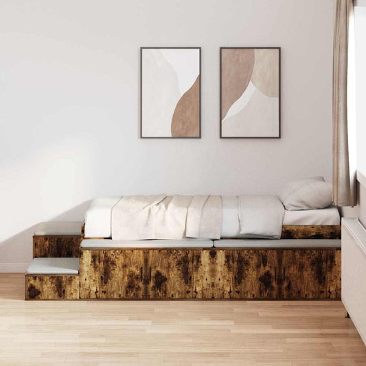 Storage Bed Frame with Shelf Smoked Oak 80 cm Engineered Wood