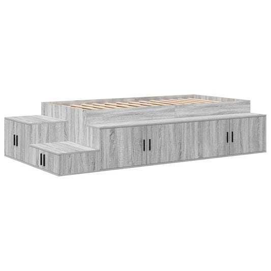 Storage Bed Frame with Shelf Grey Sonoma 80 cm Engineered Wood