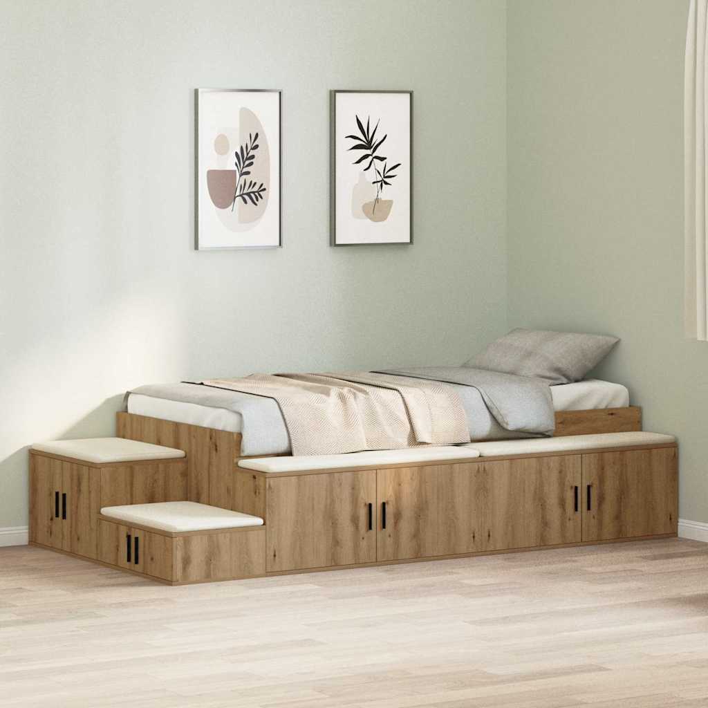 Storage Bed Frame with Shelf Artisan Oak 80 cm Engineered Wood