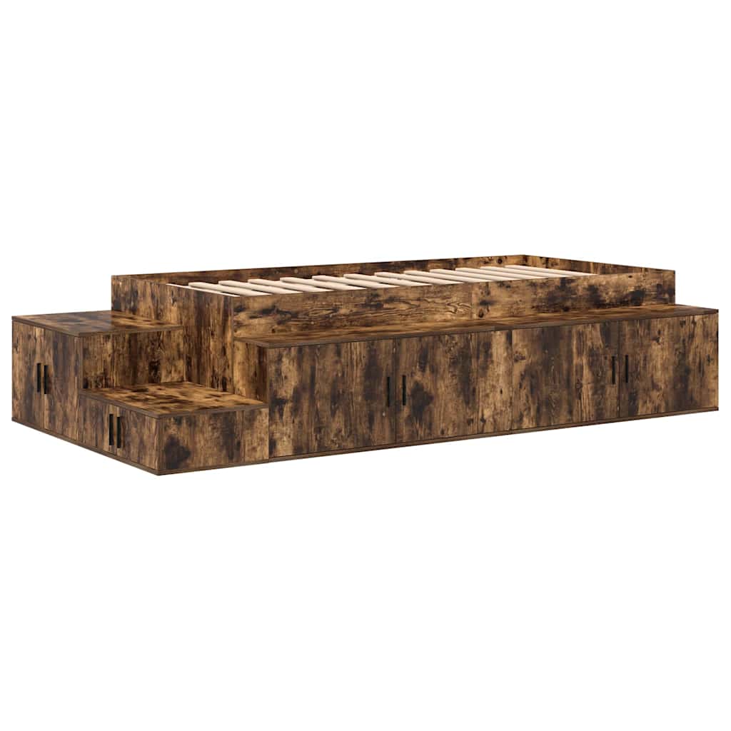 Storage Bed Frame with Storage Smoked Oak 90 cm Engineered Wood