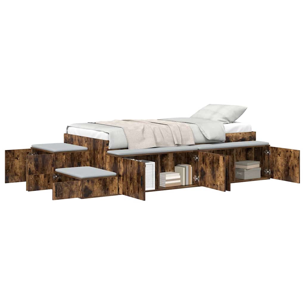 Storage Bed Frame with Storage Smoked Oak 90 cm Engineered Wood