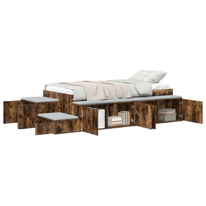 Storage Bed Frame with Storage Smoked Oak 90 cm Engineered Wood