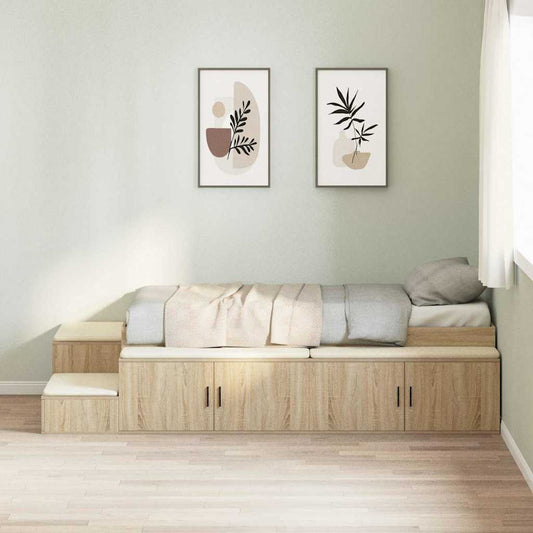 Storage Bed Frame with Shelf Sonoma Oak 75 cm Engineered Wood