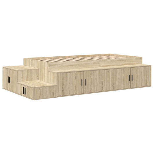 Storage Bed Frame with Shelf Sonoma Oak 75 cm Engineered Wood