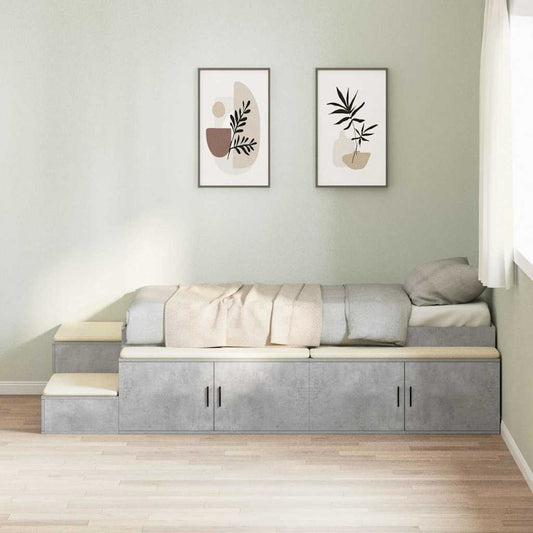 Storage Bed Frame with Door Concrete Grey 75 cm Engineered Wood