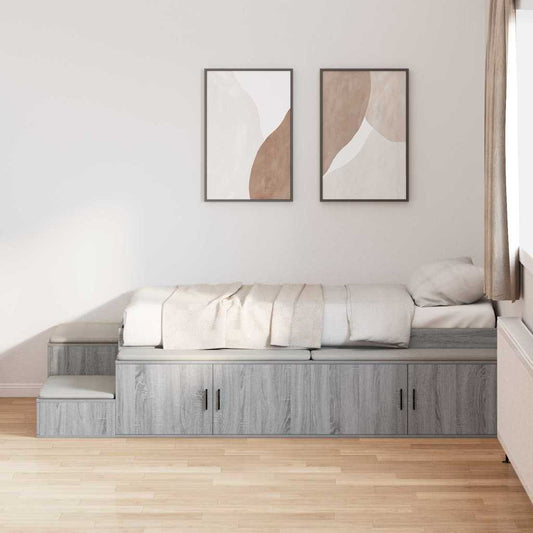 Storage Bed Frame with Shelf Grey Sonoma 75 cm Engineered Wood