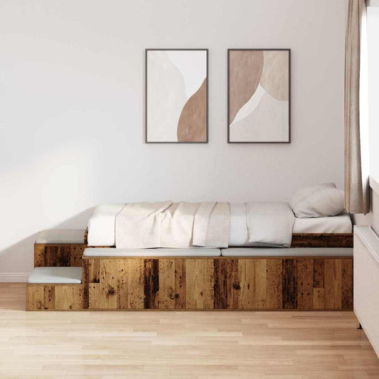Storage Bed Frame with Shelf Old Wood 75 cm Engineered Wood