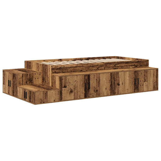 Storage Bed Frame with Shelf Old Wood 75 cm Engineered Wood