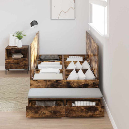 Storage Bed Frame with Drawer Smoked Oak 80 cm Engineered Wood