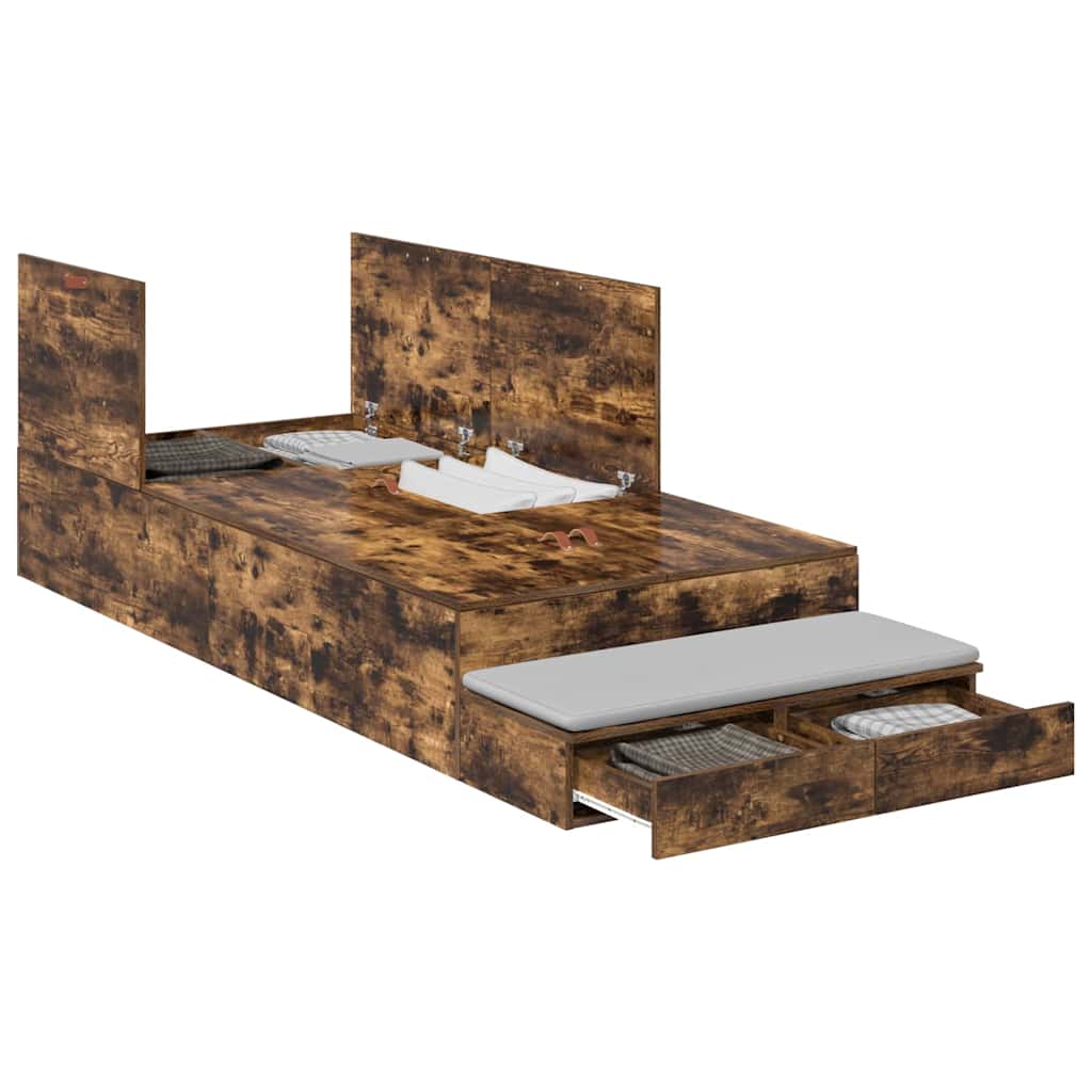 Storage Bed Frame with Drawer Smoked Oak 80 cm Engineered Wood