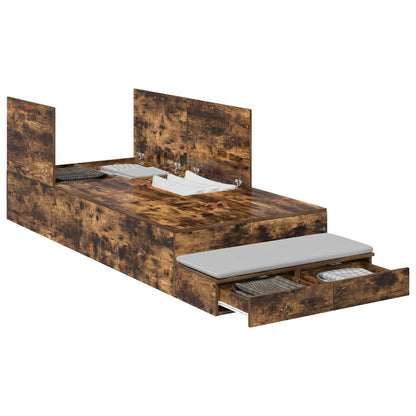 Storage Bed Frame with Drawer Smoked Oak 80 cm Engineered Wood