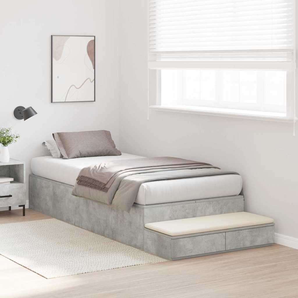 Storage Bed Frame Concrete Grey 90 cm Engineered Wood