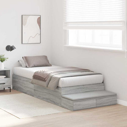 Storage Bed Frame with Drawer Grey Sonoma 90 cm Engineered Wood