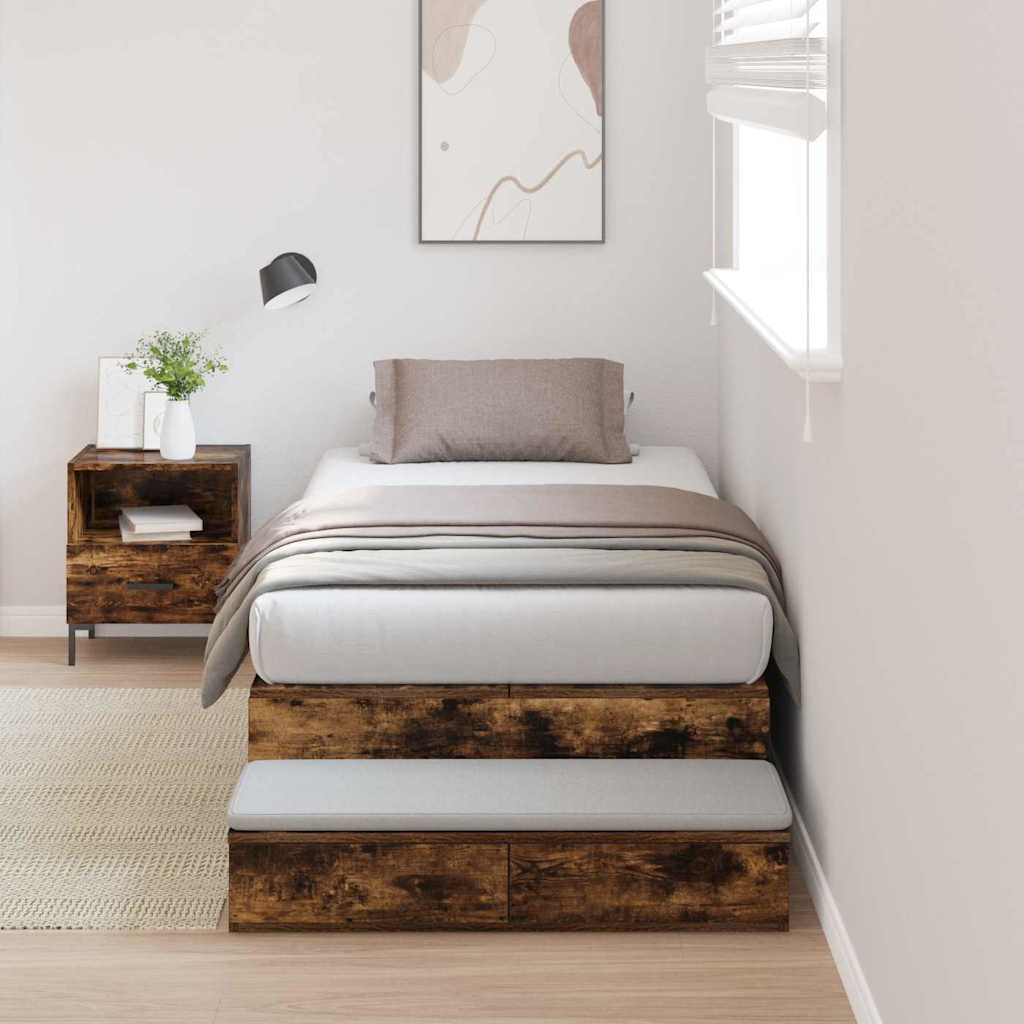 Storage Bed Frame with Drawer Smoked Oak 100 cm Engineered Wood