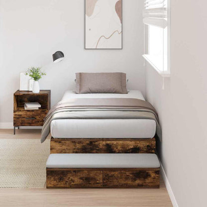 Storage Bed Frame with Drawer Smoked Oak 100 cm Engineered Wood