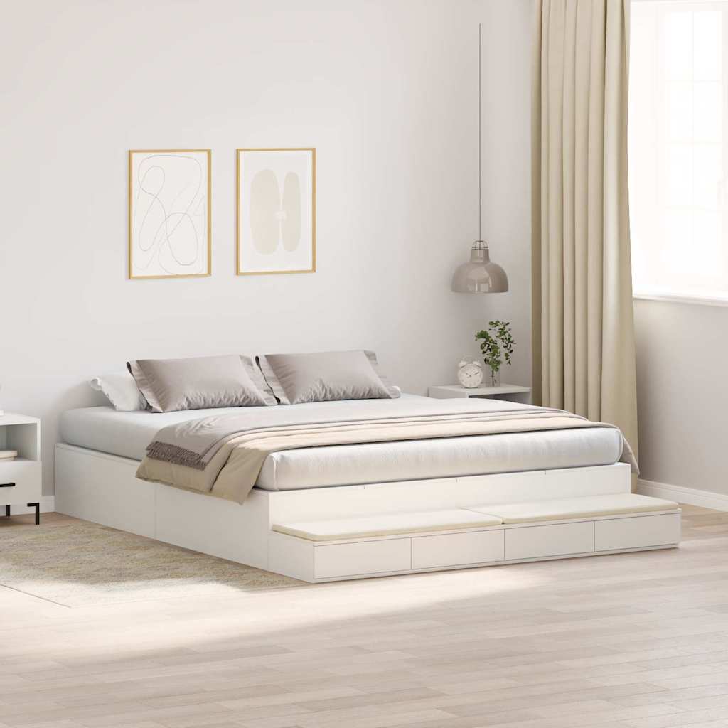 Storage Bed Frame with Drawer White 200 cm Engineered Wood