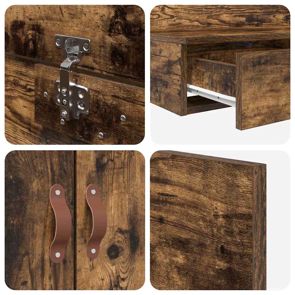 Storage Bed Frame with Drawer Smoked Oak 120 cm Engineered Wood