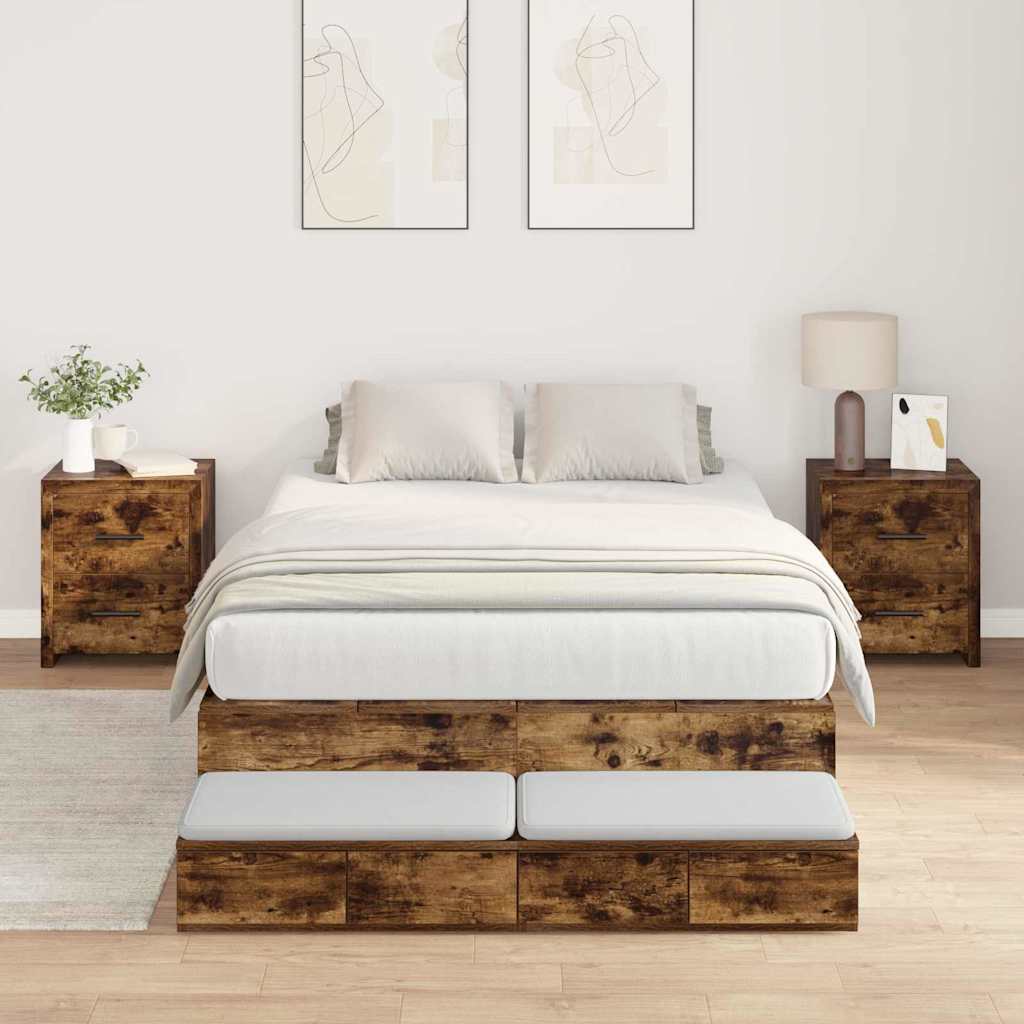 Storage Bed Frame with Drawer Smoked Oak 120 cm Engineered Wood