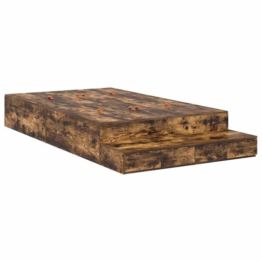 Storage Bed Frame with Drawer Smoked Oak 120 cm Engineered Wood