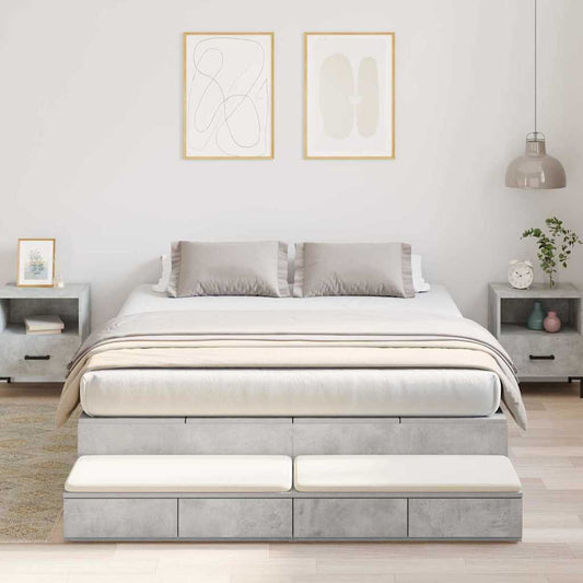 Storage Bed Frame Concrete Grey 150 cm Engineered Wood