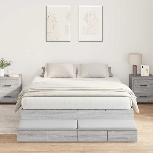 Storage Bed Frame with Door Grey Sonoma 150 cm Engineered Wood