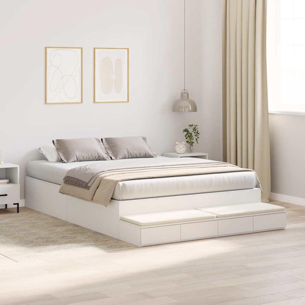 Storage Bed Frame with Drawer White 160 cm Engineered Wood