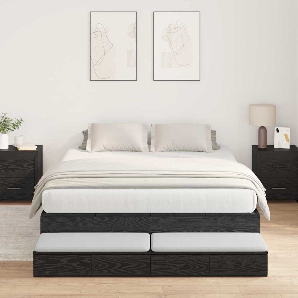 Storage Bed Frame with Drawer Black Oak 160 cm Engineered Wood